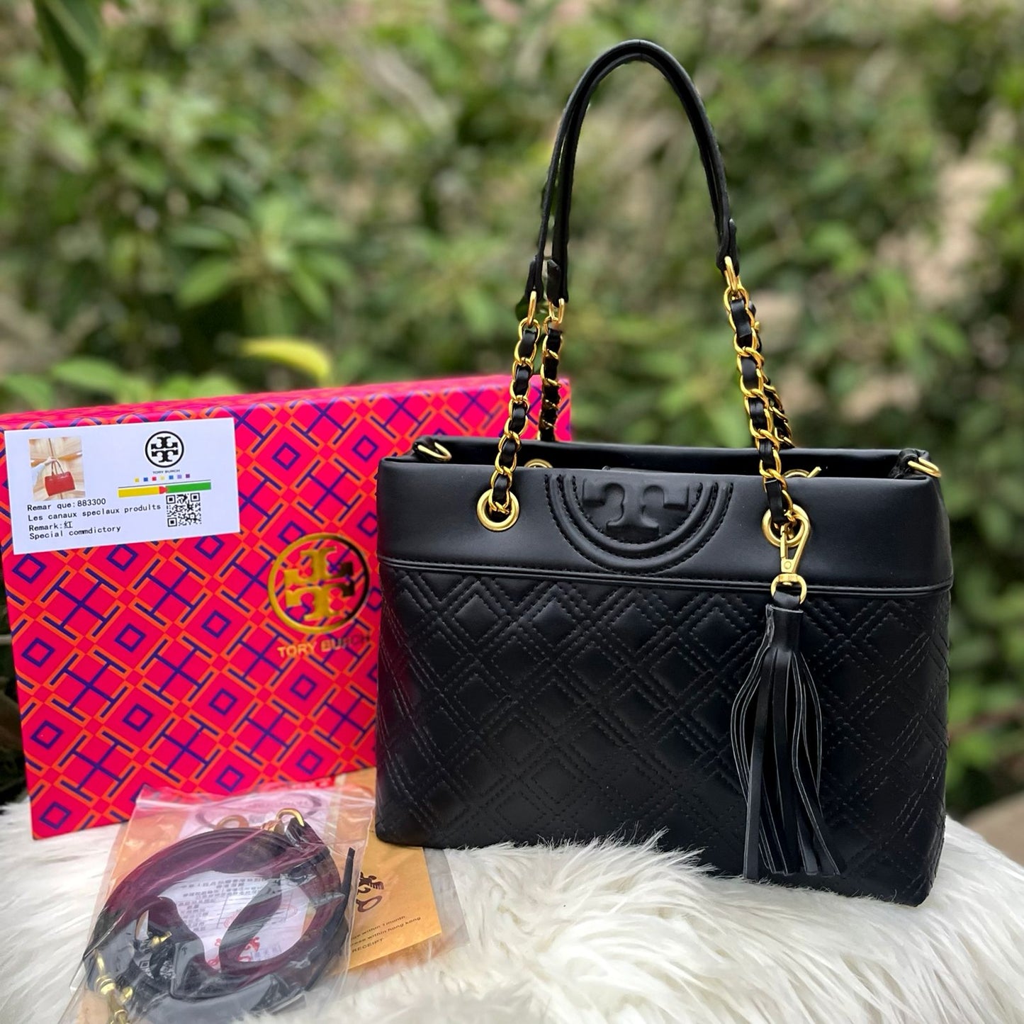 Elegant Women Bag - Tory Burch-Inspired Master Quality Bag with Complete Brand Accessories (Black)