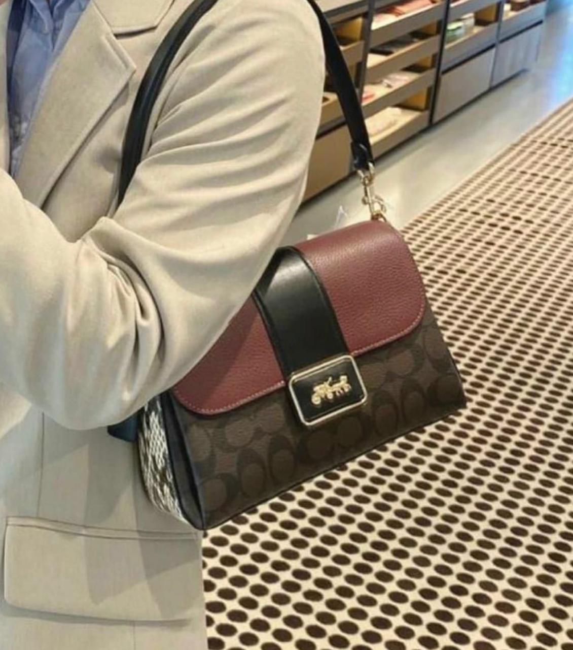 Coach Grace Signature Bag - Premium Quality Women Bag with Brand Box (Maroon/Brown/Black)