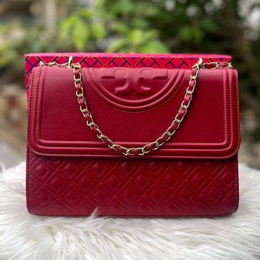 Tory Burch Cross Shoulder Bag with Long Chain - Premium Women Bag (Red)