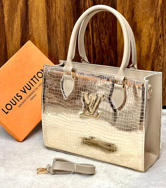 New Arrival! Louis Vuitton Crocodile Material Bag - Premium Large Size Women Bag (Gold-2)