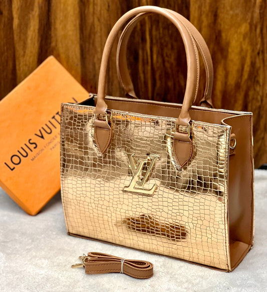 New Arrival! Louis Vuitton Crocodile Material Bag - Premium Large Size Women Bag (Gold-1)