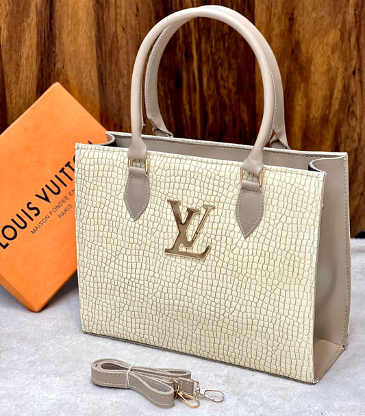 New Arrival! Louis Vuitton Crocodile Material Bag - Premium Large Size Women Bag (Cream/Beige)