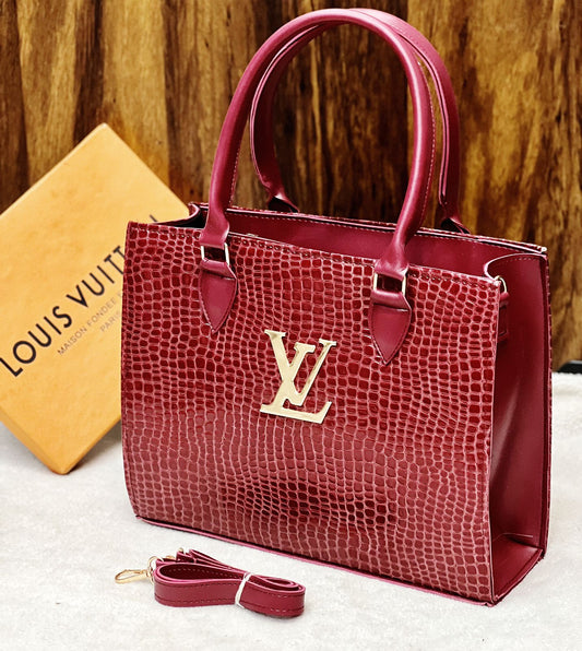 New Arrival! Louis Vuitton Crocodile Material Bag - Premium Large Size Women Bag (Red/Maroon)