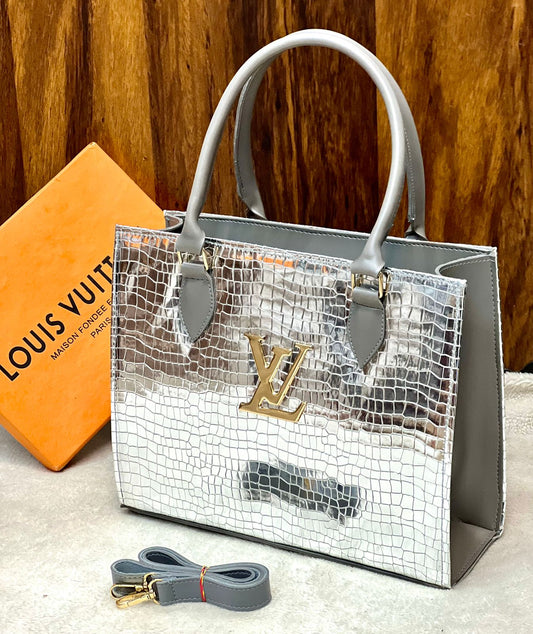 New Arrival! Louis Vuitton Crocodile Material Bag - Premium Large Size Women Bag (Silver/Grey)