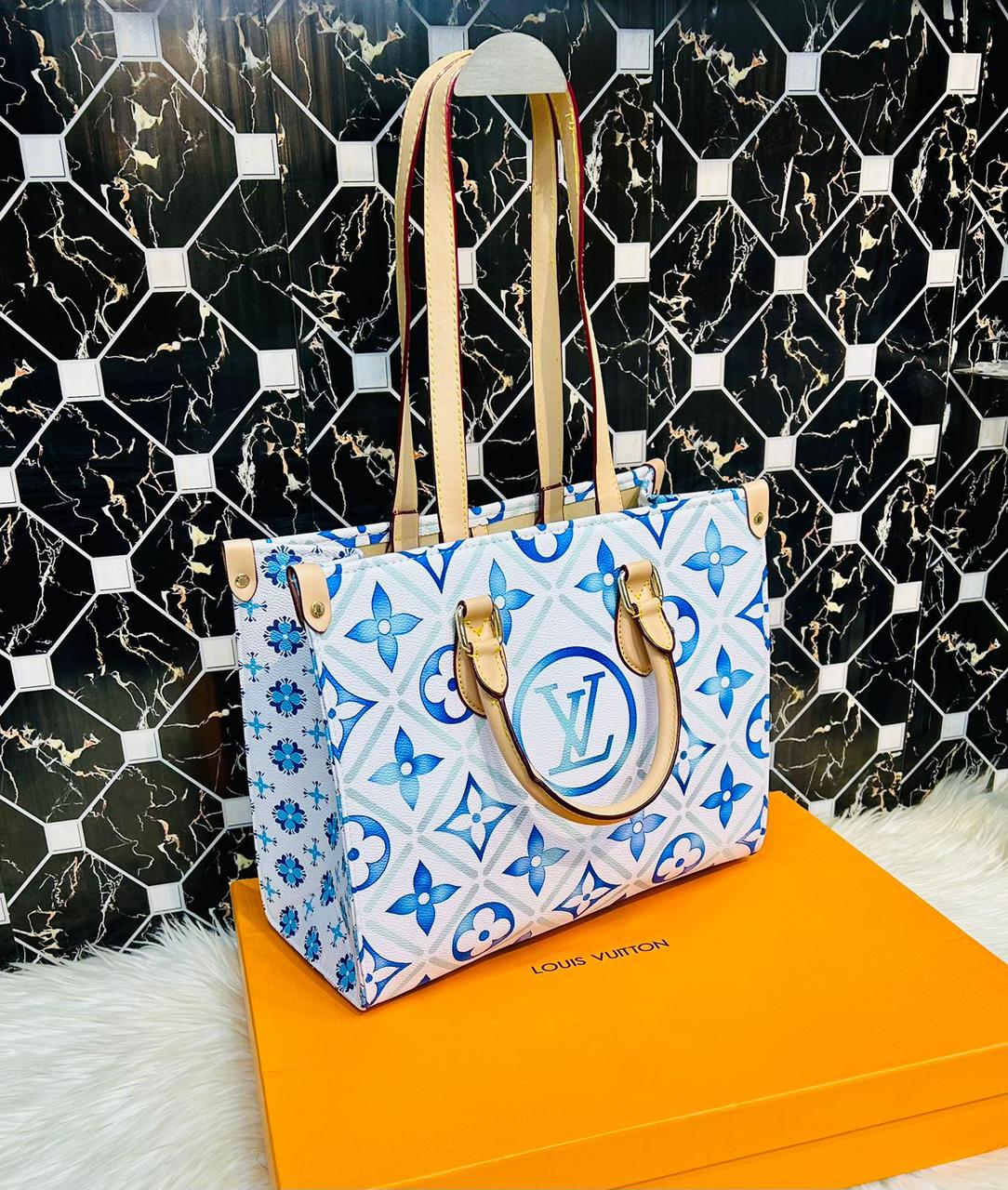 Louis Vuitton Onthego Medium Tote Bag for Women (Blue/White)