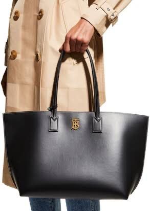 Burberry TB Smooth Leather Tote Bag - Luxury Women Bag (Black)