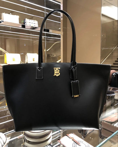 Burberry TB Smooth Leather Tote Bag - Luxury Women Bag (Black)