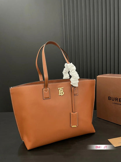 Burberry TB Smooth Leather Tote Bag - Luxury Women Bag (Brown 1)