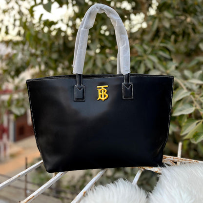 Burberry TB Smooth Leather Tote Bag - Luxury Women Bag (Black)
