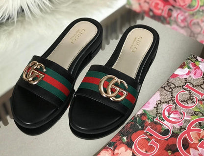 Gucci-Inspired High-Quality Slippers with Branded Box (Black)