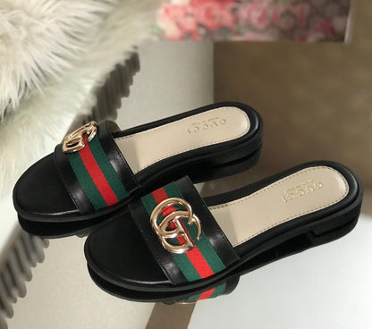 Gucci-Inspired High-Quality Slippers with Branded Box (Black)
