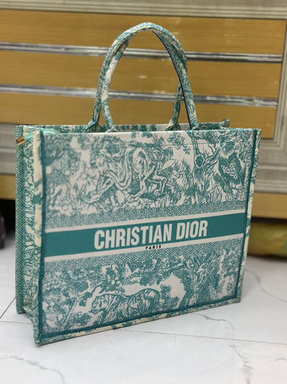 Christian Dior Women Bag – High-Quality Denim Tote (Green/White)