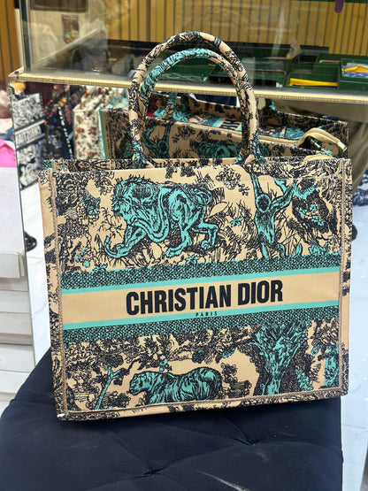 Christian Dior Women Bag – High-Quality Denim Tote (Green/Cream/Black)