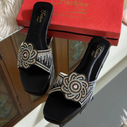 Fashionsteps Women Flats Slippers – Stylish & Comfortable (Black)