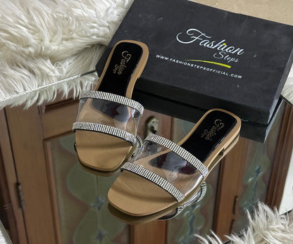 Fashionsteps Transparent Women Slipper – Sleek & Modern (Black/Gold)