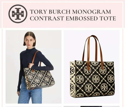 Tory Burch Small T Monogram Contrast Embossed Tote – Timeless Elegance (Black/White)