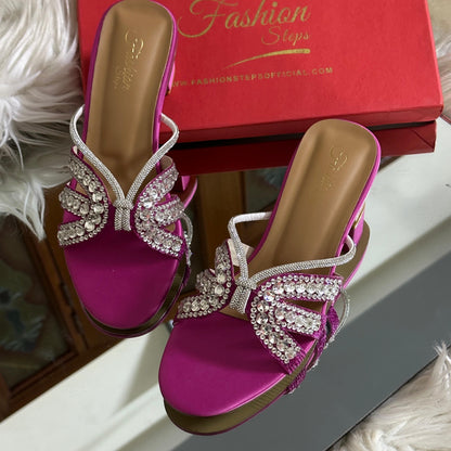 Fashion Step Women Block Heel – Elegant Handwork Design (Pink)