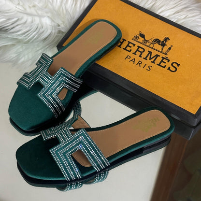 Hermès Iconic Luxury Slippers – Elegant & Timeless (Green)
