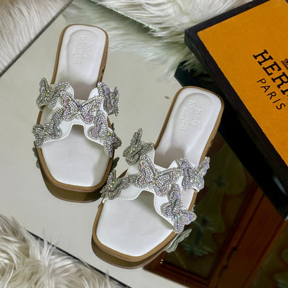 HERMÈS Women's Slippers – Timeless Elegance & Comfort (Silver)