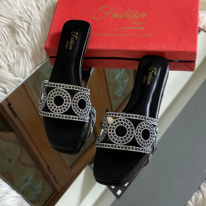 FASHION STEPS Women Slippers – Ultimate Comfort & Style (Black/Silver)