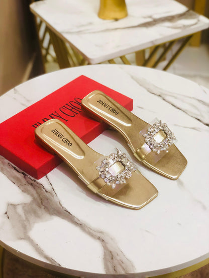 Jimmy Choo Women Flat Slippers New Arrival – Eid Collection (Gold)