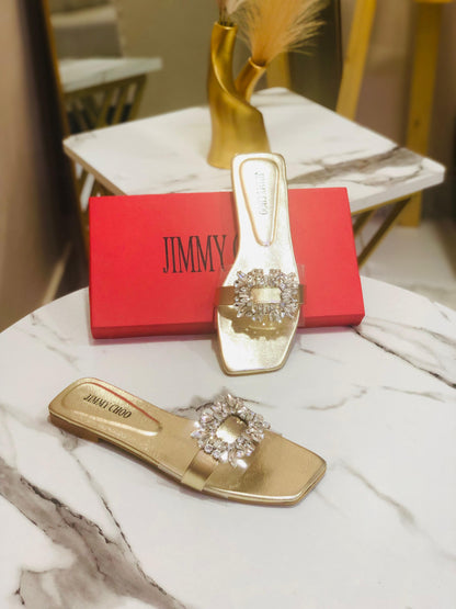 Jimmy Choo Women Flat Slippers New Arrival – Eid Collection (Gold)