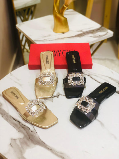 Jimmy Choo Women Flat Slippers New Arrival – Eid Collection (Gold)