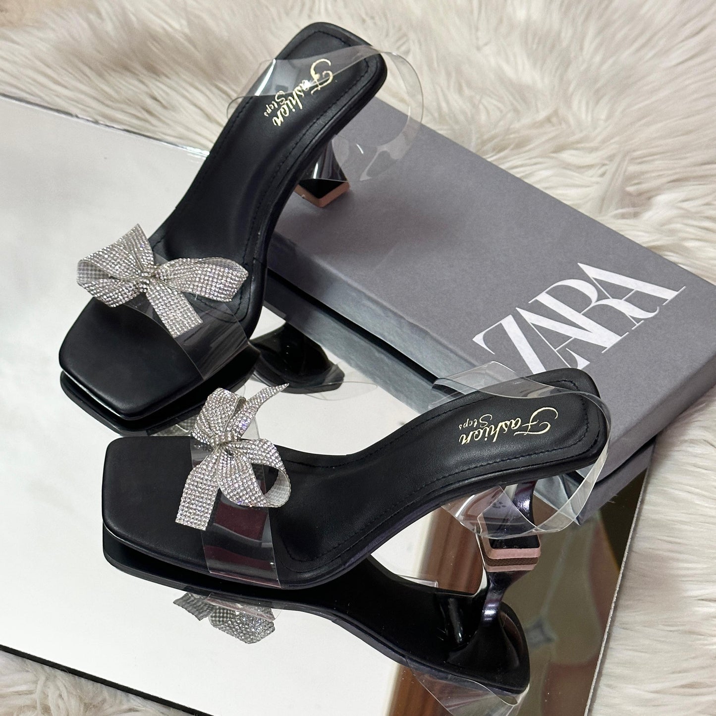 ZARA RESTOCK — Women's Transparent Heel Slippers (Black)
