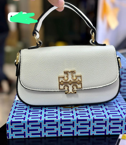 TORY BURCH — Britten Mini Top Handle Leather Bag (White)