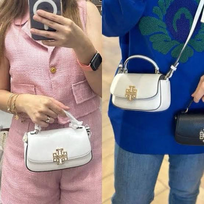 TORY BURCH — Britten Mini Top Handle Leather Bag (White)