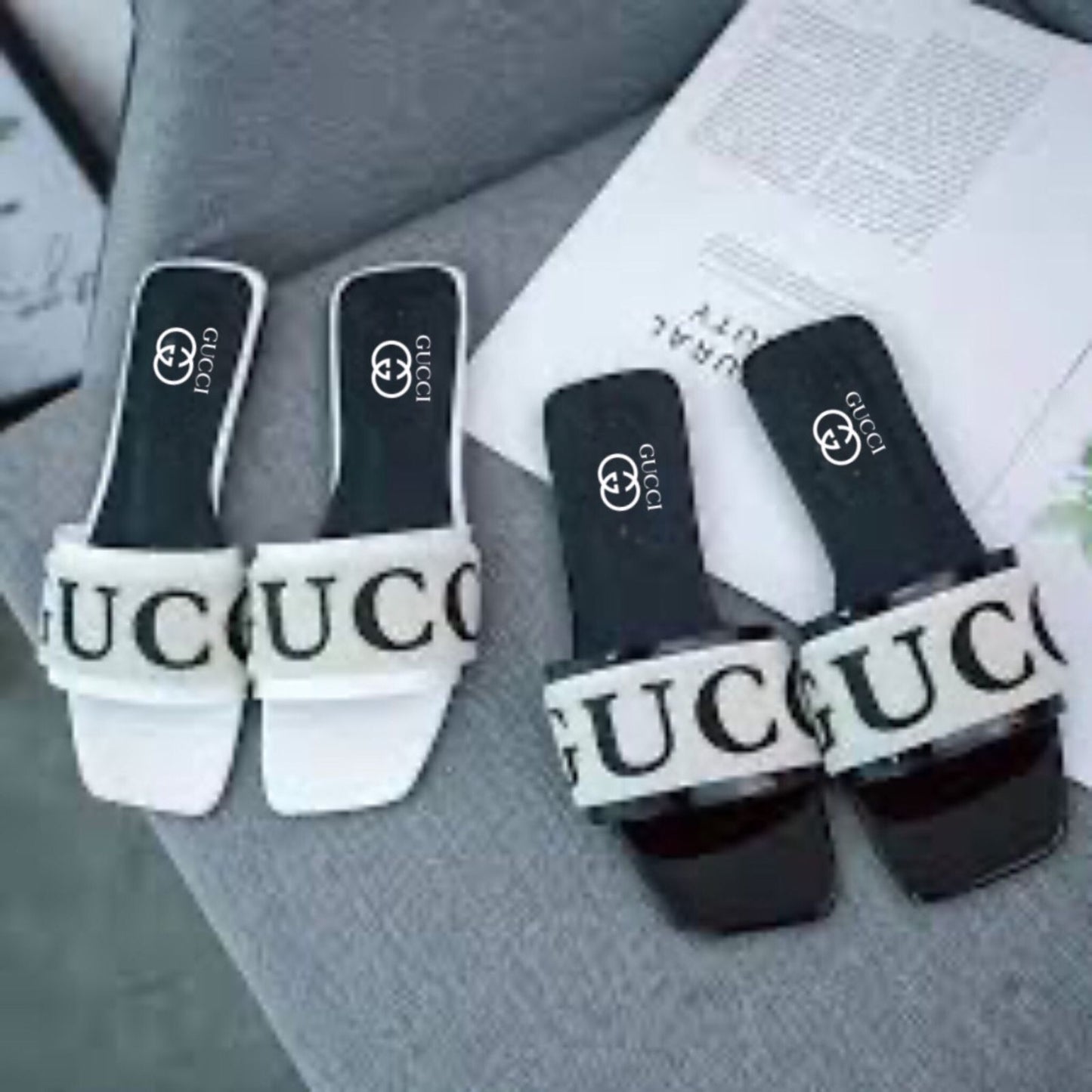 GUCCI — Designer Women's Flat Slippers (With Brand Box) (White)