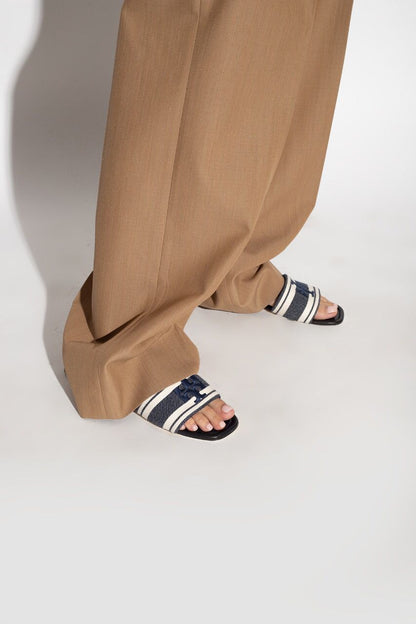 TORY BURCH — Embroidery Flat Slippers (Official Model) (Blue)