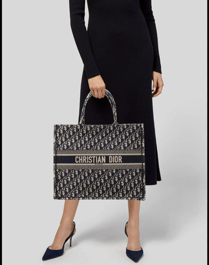 CHRISTIAN DIOR — Large Book Tote Bag (With Brand Box & Dust Bag) (Black & Grey)