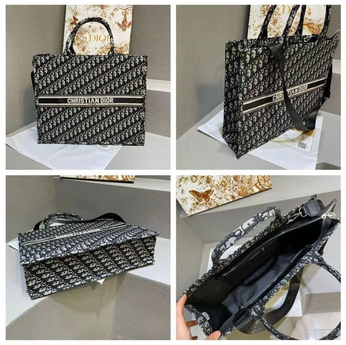 CHRISTIAN DIOR — Large Book Tote Bag (With Brand Box & Dust Bag) (Black & Grey)