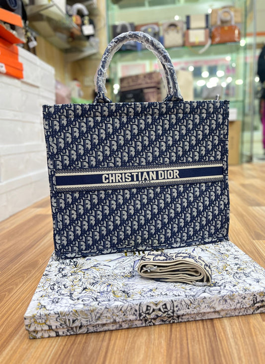 CHRISTIAN DIOR — Large Book Tote Bag (With Brand Box & Dust Bag) (Black & Grey)