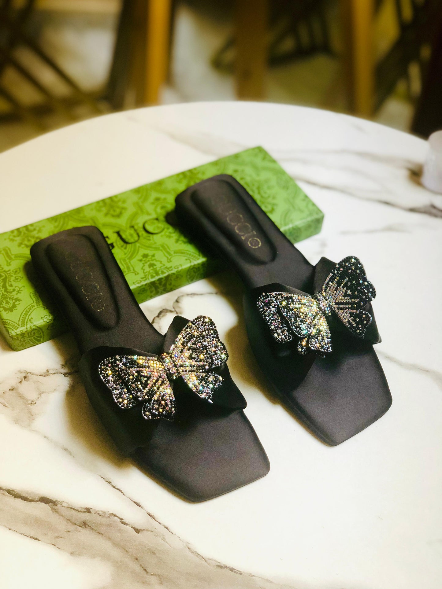 GUCCI — Butterfly 🦋 Flat Slippers (Re-Stock | With Brand Box) (Black)
