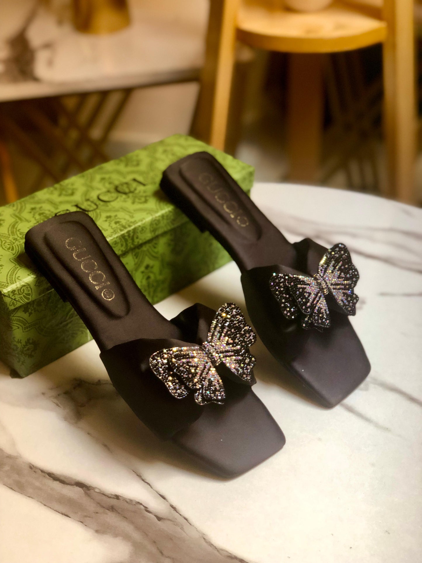 GUCCI — Butterfly 🦋 Flat Slippers (Re-Stock | With Brand Box) (Black)