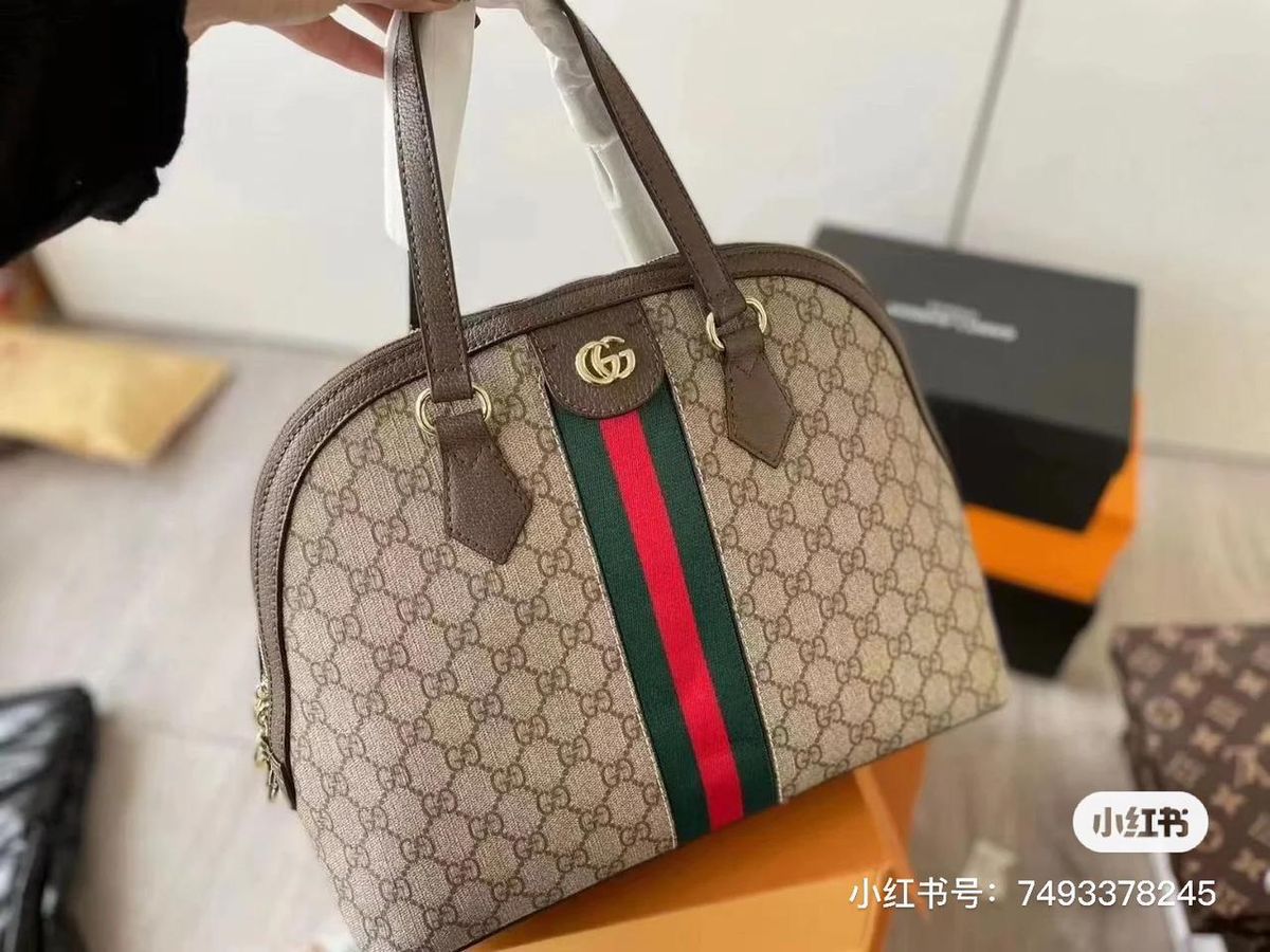 GUCCI — Women's Hand Bag with Long Belt (Full Branded Packaging) (Beige & Brown)