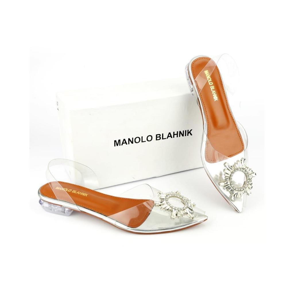 MANOLO BLAHNIK — Women's Flat Slippers (With Brand Box) (Silver)