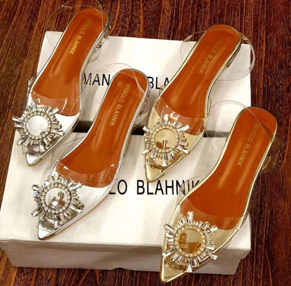 MANOLO BLAHNIK — Women's Flat Slippers (With Brand Box) (Silver)