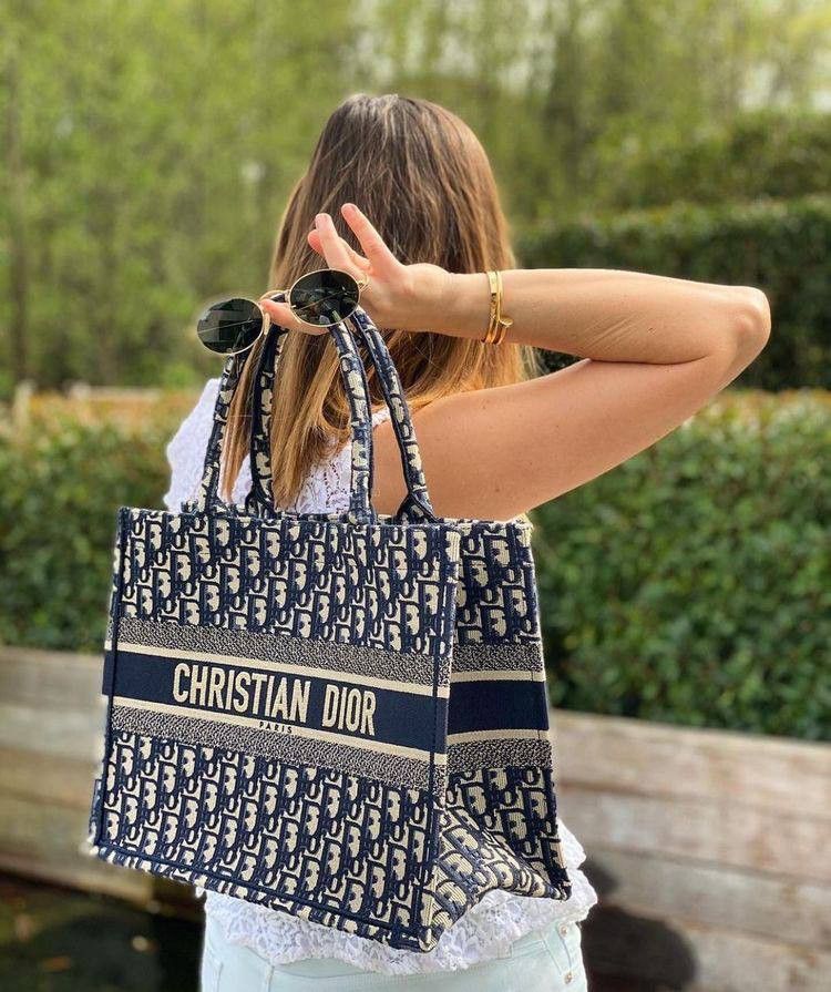 CHRISTIAN DIOR — Fully Embroidered Tote Book Bag (Master Quality | Complete Branding) (Blue)