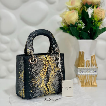 DIOR — Lady Dior Mini Python Skin Bag (Golden Hardware | With Brand Box & Dust Bag) (Black)