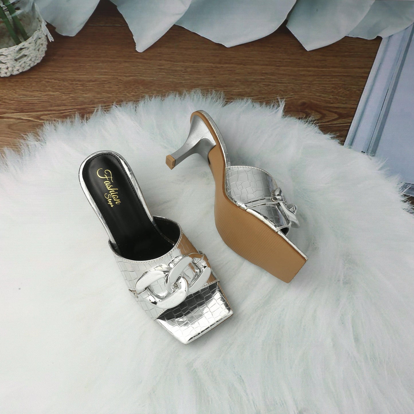 FASHIONSTEPS — Women's 2.5 Inch Heel Slippers (New Arrival | 3 Beautiful Colours | With Brand Box) (Silver)