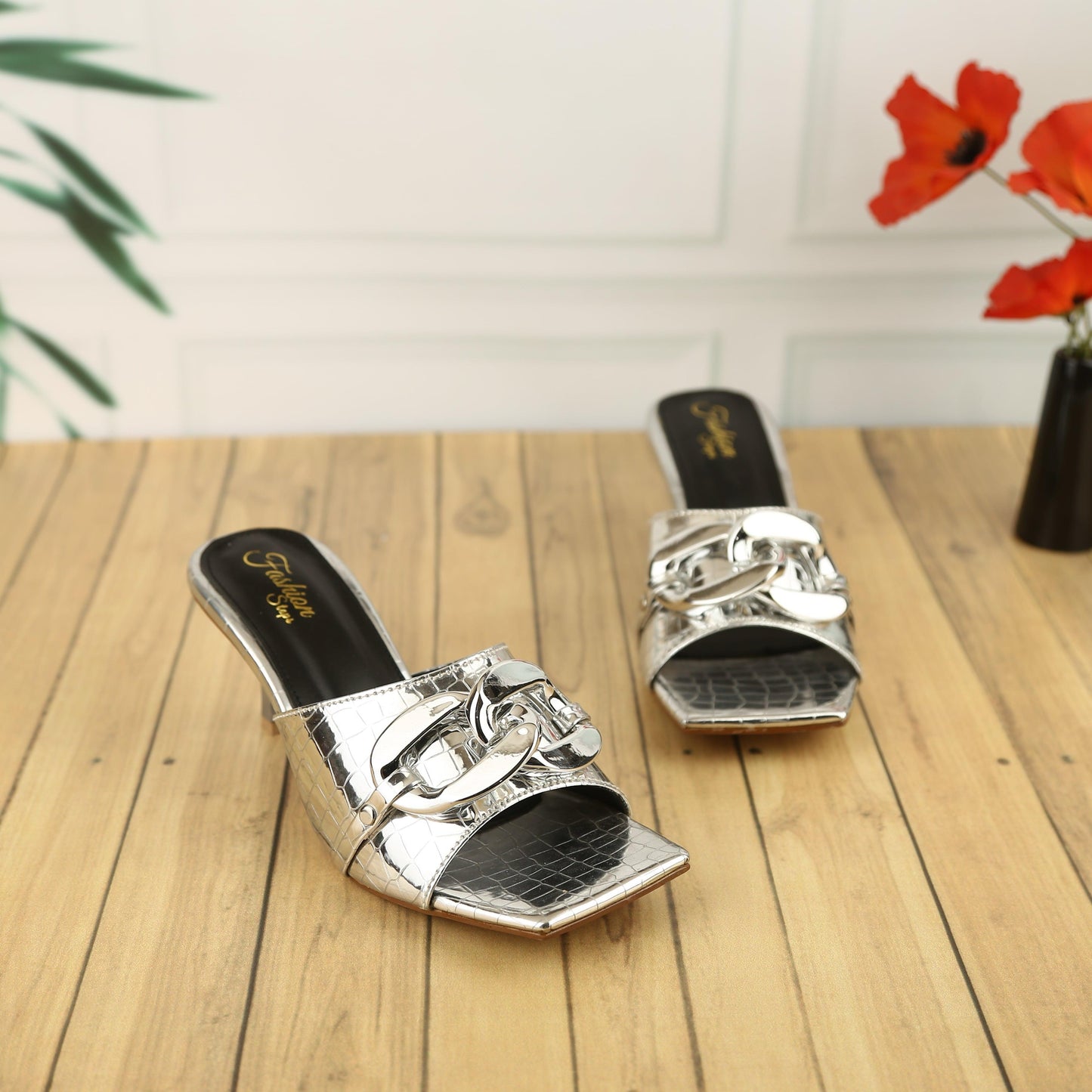 FASHIONSTEPS — Women's 2.5 Inch Heel Slippers (New Arrival | 3 Beautiful Colours | With Brand Box) (Silver)