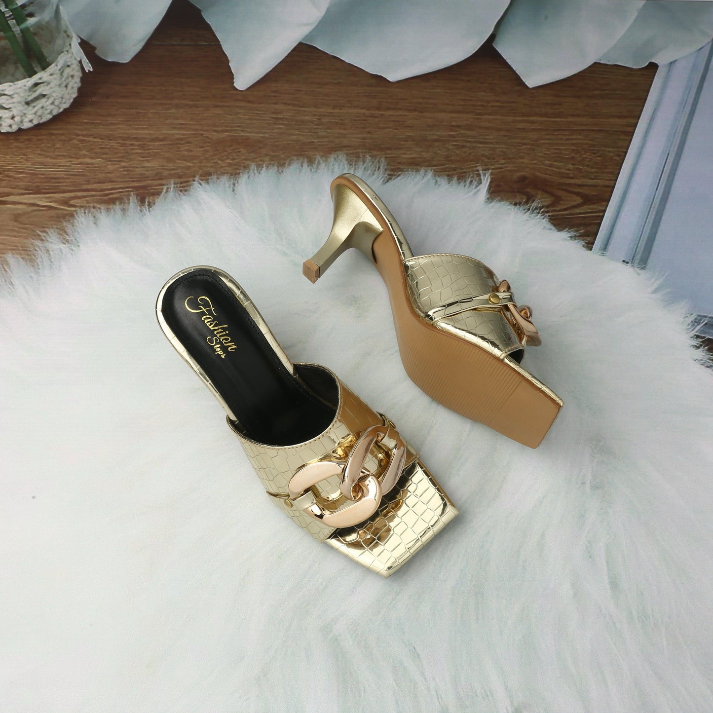 FASHIONSTEPS — Women's 2.5 Inch Heel Slippers (New Arrival | 3 Beautiful Colours | With Brand Box) (Golden)