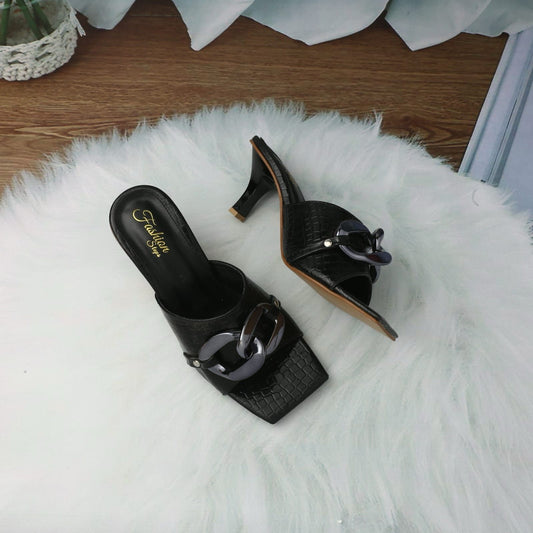 FASHIONSTEPS — Women's 2.5 Inch Heel Slippers (New Arrival | 3 Beautiful Colours | With Brand Box) (Black)