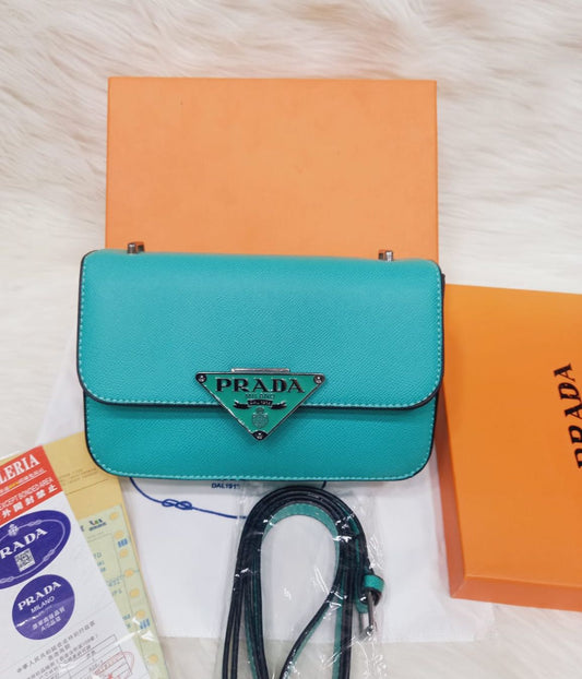 PRADA — Women's Premium Quality Handbag (With Long Belt | Branded Box & Invoice) (Teal)