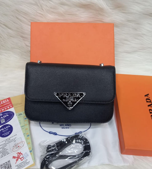 PRADA — Women's Premium Quality Handbag (With Long Belt | Branded Box & Invoice) (Black)