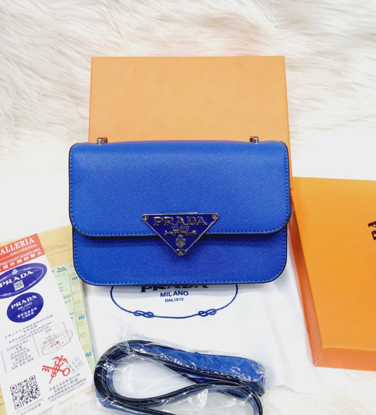 PRADA — Women's Premium Quality Handbag (With Long Belt | Branded Box & Invoice) (Blue)