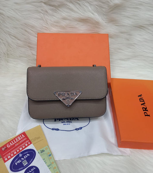 PRADA — Women's Premium Quality Handbag (With Long Belt | Branded Box & Invoice) (Grey)
